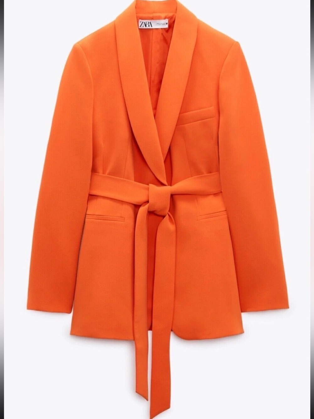 Zara Women's Orange Belted Shawl Collar Blazer (MEDIUM)